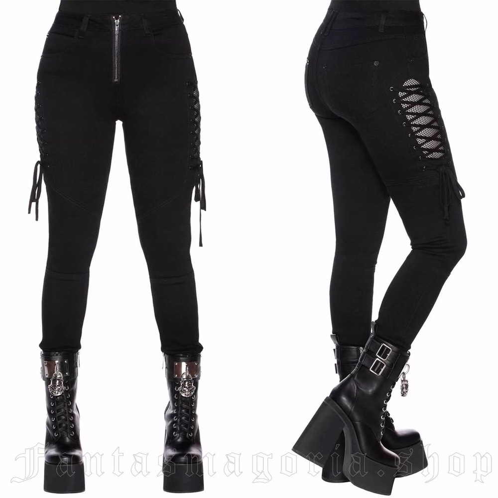 Killstar Black Skinny Jeans with Lace-Up Detail